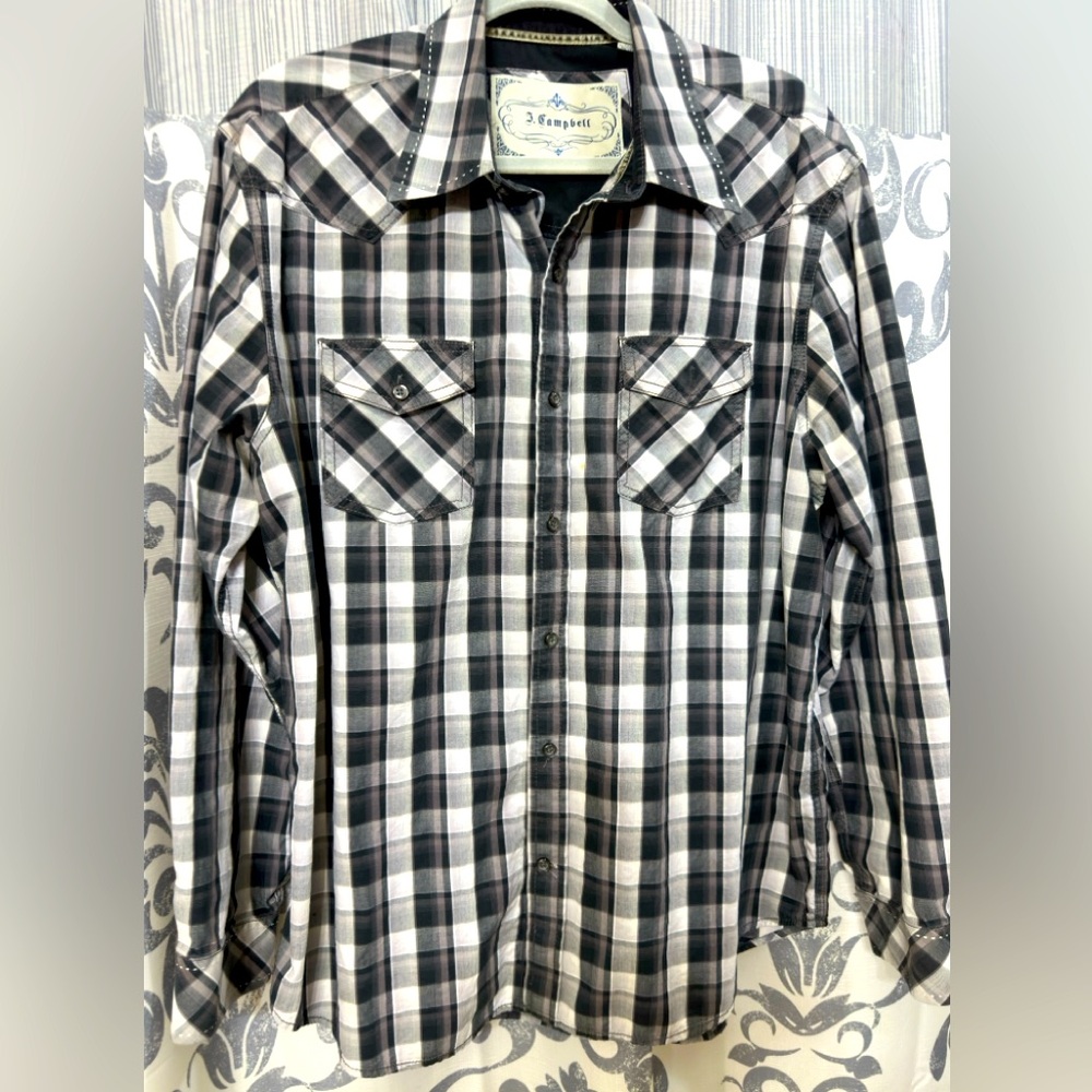 EUC J. Campbell Men's Classic‎ Plaid Button-Down Western Shirt Size XL